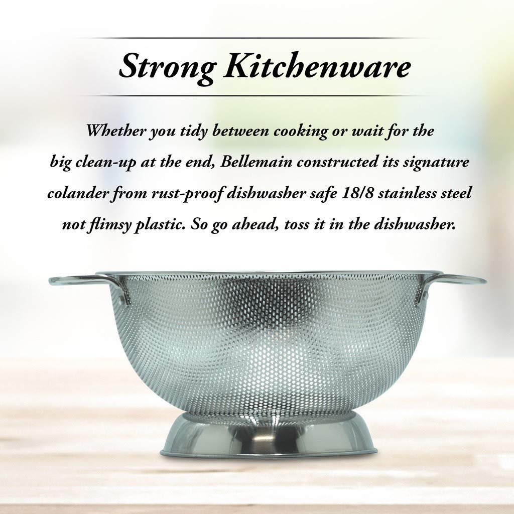 Bellemain Colander for Kitchen – 5 Qt Stainless Steel Strainer with Handle - 18/8 Pasta Strainer Bowl for Pasta, Spaghetti, Vegetables, Fruit, and Pot Draining - Stainless Steel Colander