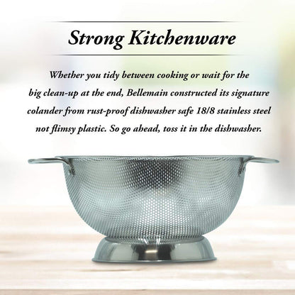 Bellemain Colander for Kitchen – 5 Qt Stainless Steel Strainer with Handle - 18/8 Pasta Strainer Bowl for Pasta, Spaghetti, Vegetables, Fruit, and Pot Draining - Stainless Steel Colander