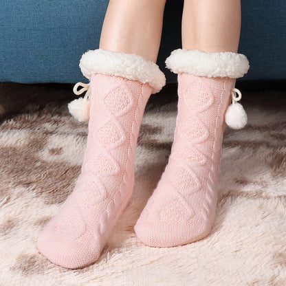LEMZONE Women's Winter Slipper Socks Warm Cozy Fuzzy Fleece-lined Cabin Socks with Grippers