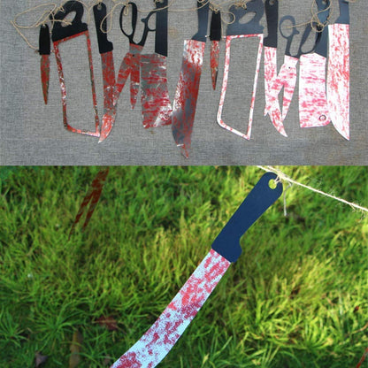 24PCS Halloween Bloody Weapons Garland, Scary Props Banner Garland Hanging Decor Horror Tools for Yard Indoor Outdoor Haunted House Vampire Zombie Party Supplies