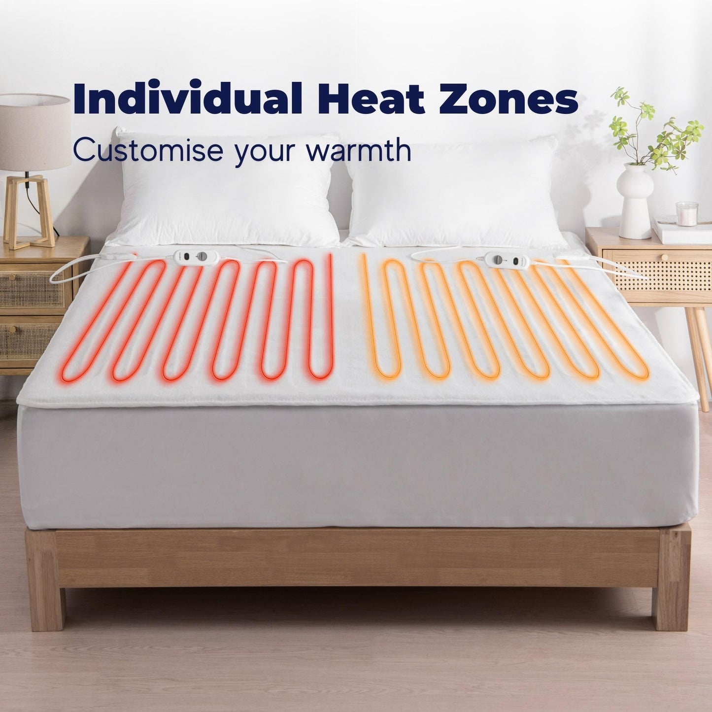 Dreamaker Dual Control Washable Fitted Electric Blanket 3 Heat Setting Safety Overheat Protection Machine Washable Underblanket White Queen