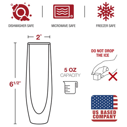 Eparé Double Wall Stemless Champagne Flutes Glass - Set of 2 Lightweight Mimosa and Prosecco Glasses for Bridal Shower, Bridesmaid Gift - Modern Stemless Champagne Glasses