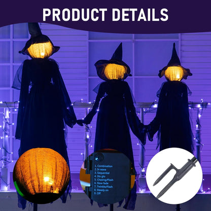 Hourleey Halloween Decorations Outdoor, 3 Pack 5 FT Holding Hands Lighted Witches Stakes with Glowing Face, Halloween Witch Decor for Yard Garden Lawn Porch Haunted House Party Props