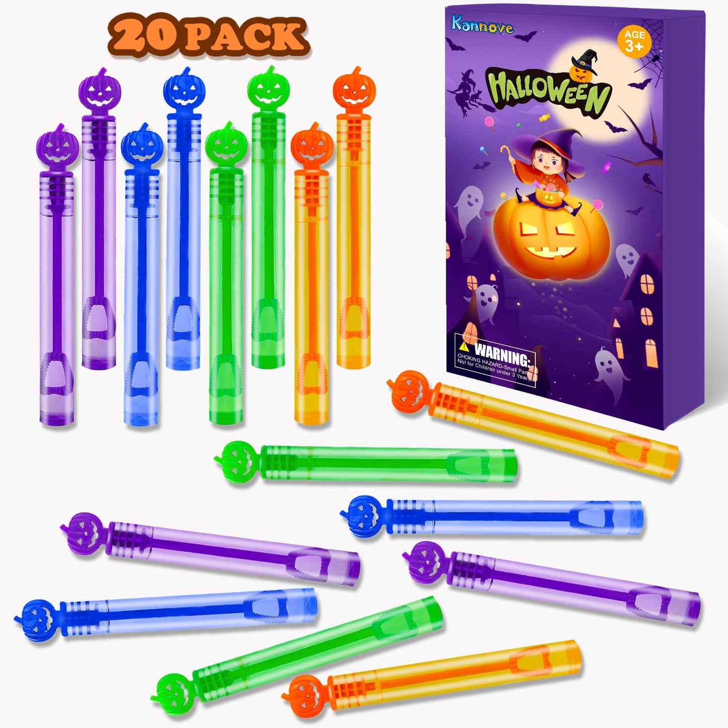 Halloween Mini Bubble Wands Toys Gifts for Toddlers 20 Pack,Non Candy Treats Goodie Bag Stuffer Fillers Party Favors for Kids,Small Halloween Trinkets Decor Trick or Treat Classroom Prize for Boy Girl