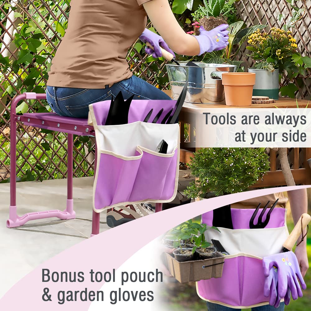 Colwelt Garden Kneeler Upgraded, Gardening Kneelers Stool with Rugged & Sturdy Steel Frame, Garden Seat and Kneeler Bench with Tool Pouch, EVA Foam Pad Protects Your Knees(Purple)
