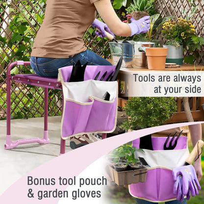 Colwelt Garden Kneeler Upgraded, Gardening Kneelers Stool with Rugged & Sturdy Steel Frame, Garden Seat and Kneeler Bench with Tool Pouch, EVA Foam Pad Protects Your Knees(Purple)