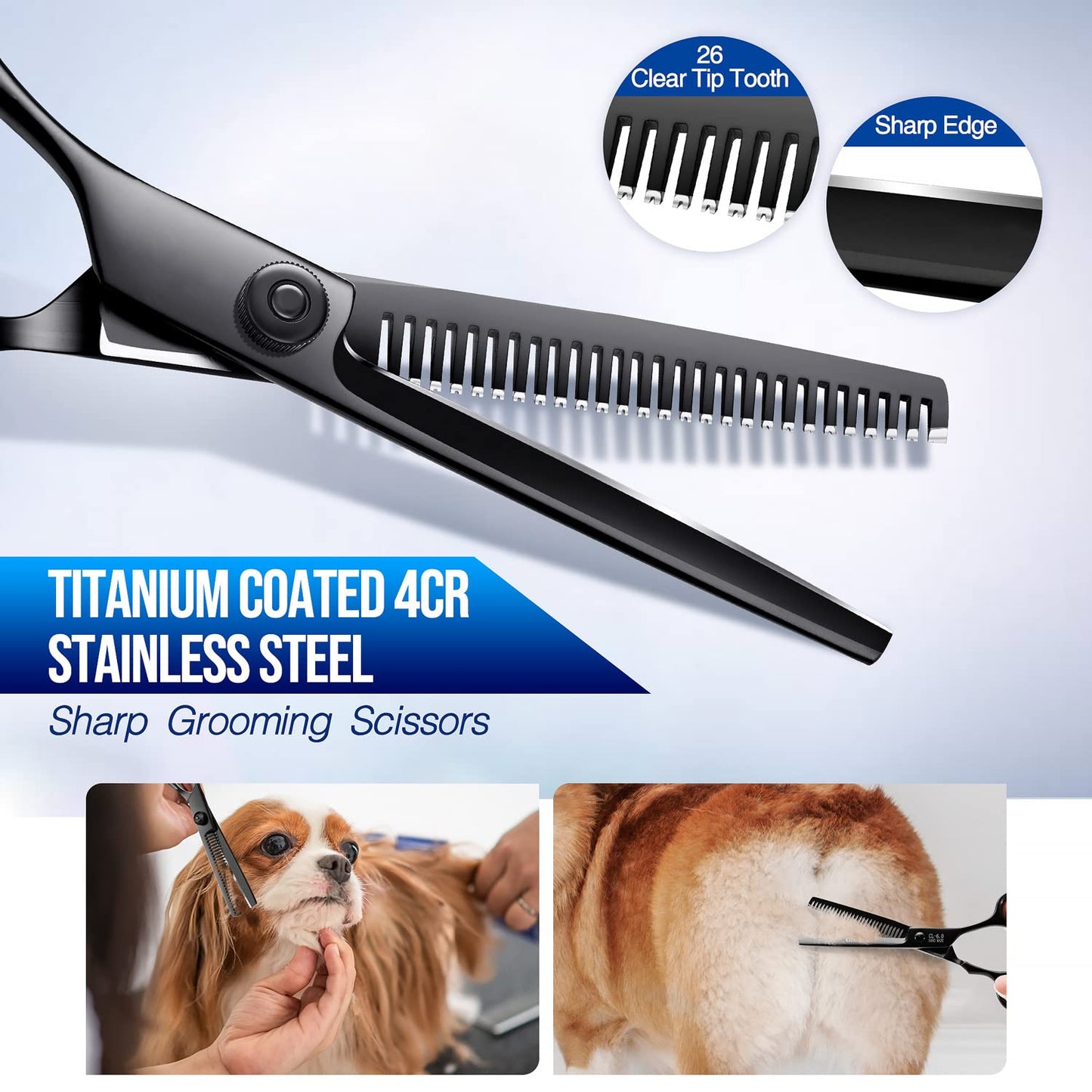 Gimars Dog Grooming Scissors Kit Professional 4CR with Safety Round Tip, 5 in 1 Heavy Duty Titanium Coated Thinning & Curved & Straight Shears