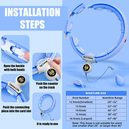 Leann L!fe U5-16 Knots with Counter, U5 Silent Smart Weighted Hula Hoop for Adults Weight Loss Infinity Hoop Plus Size, Home Outdoors Fitness Exercise, Abdominal Toner, (Blue-Waist 28"~46")