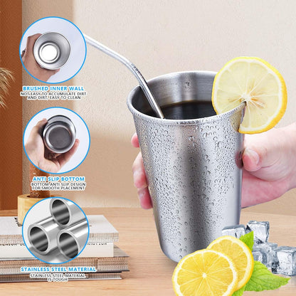 KISEER 5 Pack 16 Ounce Stainless Steel Pint Cups Shatterproof Cup Tumblers Unbreakable Metal Drinking Glasses for Bar, Home, Restaurant