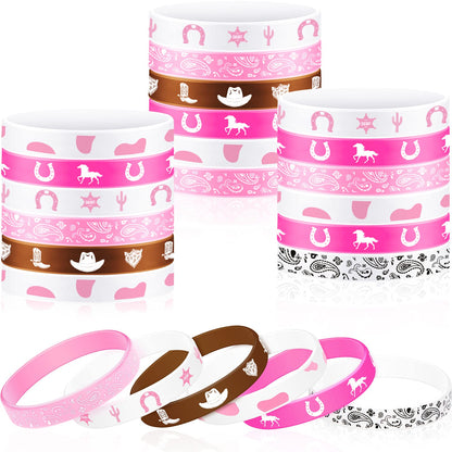 Cowgirl Silicone Bracelets Western Party Bracelets Colored Stretch Wristbands for Western Themed Birthday Halloween Party Supplies, 6 Different Patterns