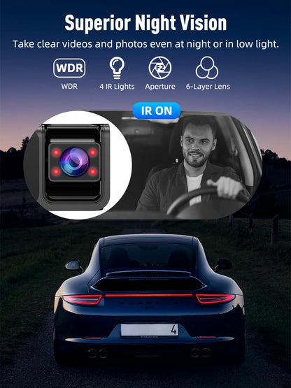 3 Channel 5G WiFi Dash Cam, 4K+1080P+1080P Dash Cam Front and Rear Inside with 64GB Card, 3.16” IPS Screen, G-Sensor, Loop Recording, Parking Monitor, 170° Wide Angle, IR Night Vision, WDR, Silver