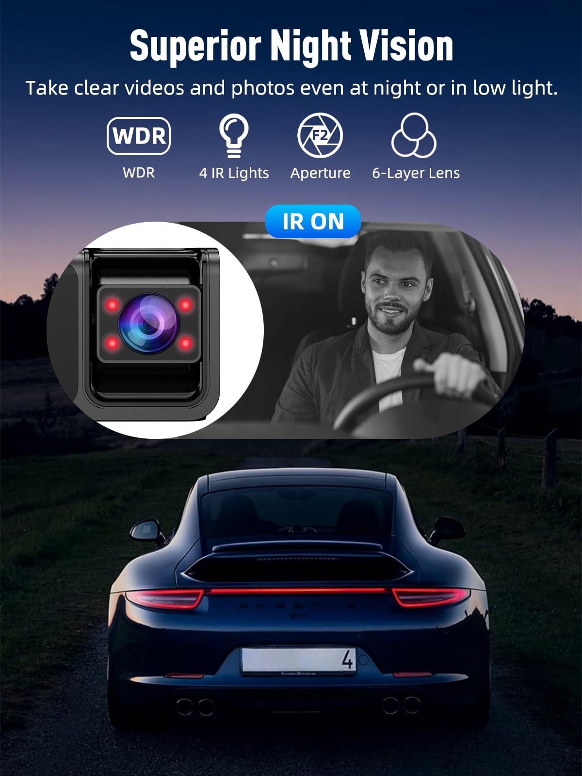 3 Channel 5G WiFi Dash Cam, 4K+1080P+1080P Dash Cam Front and Rear Inside with 64GB Card, 3.16” IPS Screen, G-Sensor, Loop Recording, Parking Monitor, 170° Wide Angle, IR Night Vision, WDR, Silver
