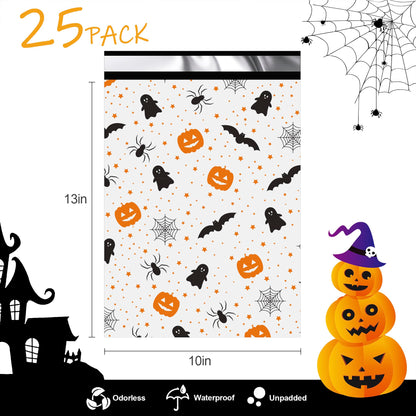 JinRuiKJ Halloween Poly Mailer 10x13 Inch 25 Pcs, Waterproof and Tear-Resistant Shipping Bags for Clothing, Cute Mailing Envelopes with Self-Seal, Halloween Printed Packaging Bags