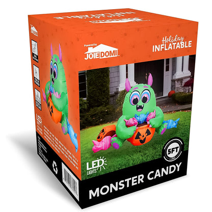 Joiedomi 5 Ft Long Cute Halloween Inflatables Monster with Candies Outdoor Decorations, Blow Up Monster with Build-in LEDs Halloween Inflatables for Indoor, Outdoor, Yard, Garden, Lawn Decorations