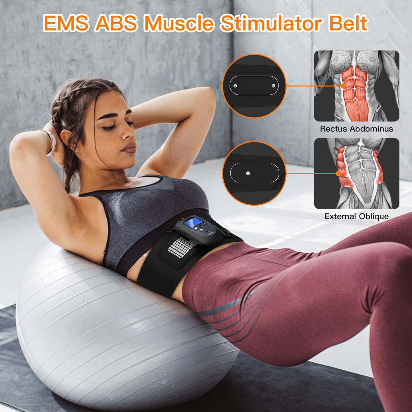 DOMAS Ab Belt Abdominal Muscle Toner- Abs Stimulator with 6 Modes Electronic Abs Stimulating Belt EMS Muscle Toning Belt for Men Women Training Device for Muscles Stomach Workout Massager