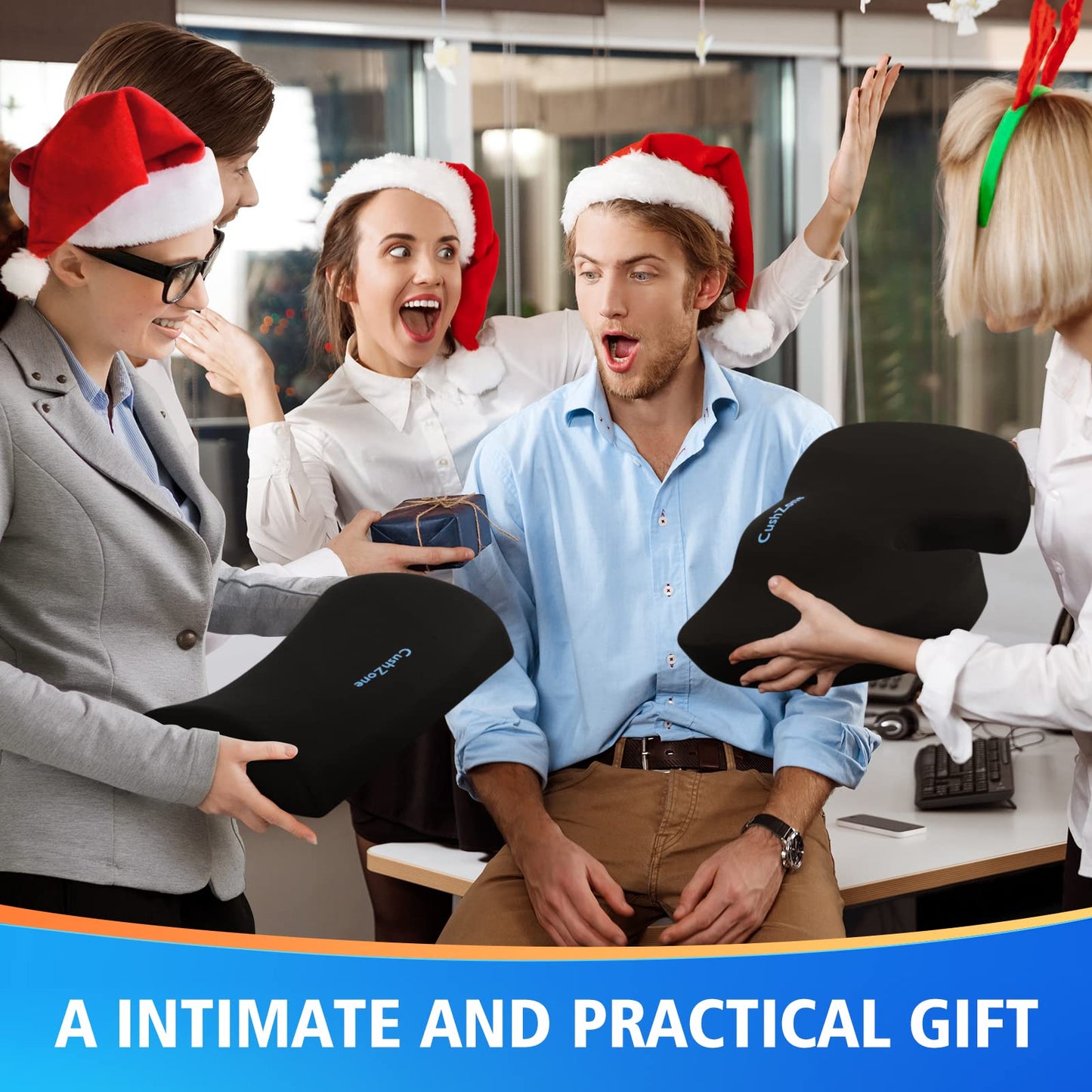 CushZone Seat Cushion, Lumbar Support Pillow with Adjustable Strap-Chair Cushions for Sciatica Pain Relief-with Washable Cover Memory Foam for Car, Travel and Wheelchair-Black