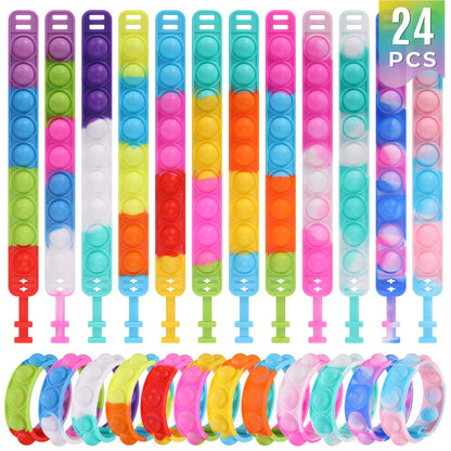 Kids Party Favors Pop Fidget Toys Bulk Its 24 Packs Fidget Bracelet It Birthday Party Favors for Halloween Goodie Bags Stuffers for Kids Classroom Prizes Poppers Student Gifts Girls Boys Trinkets
