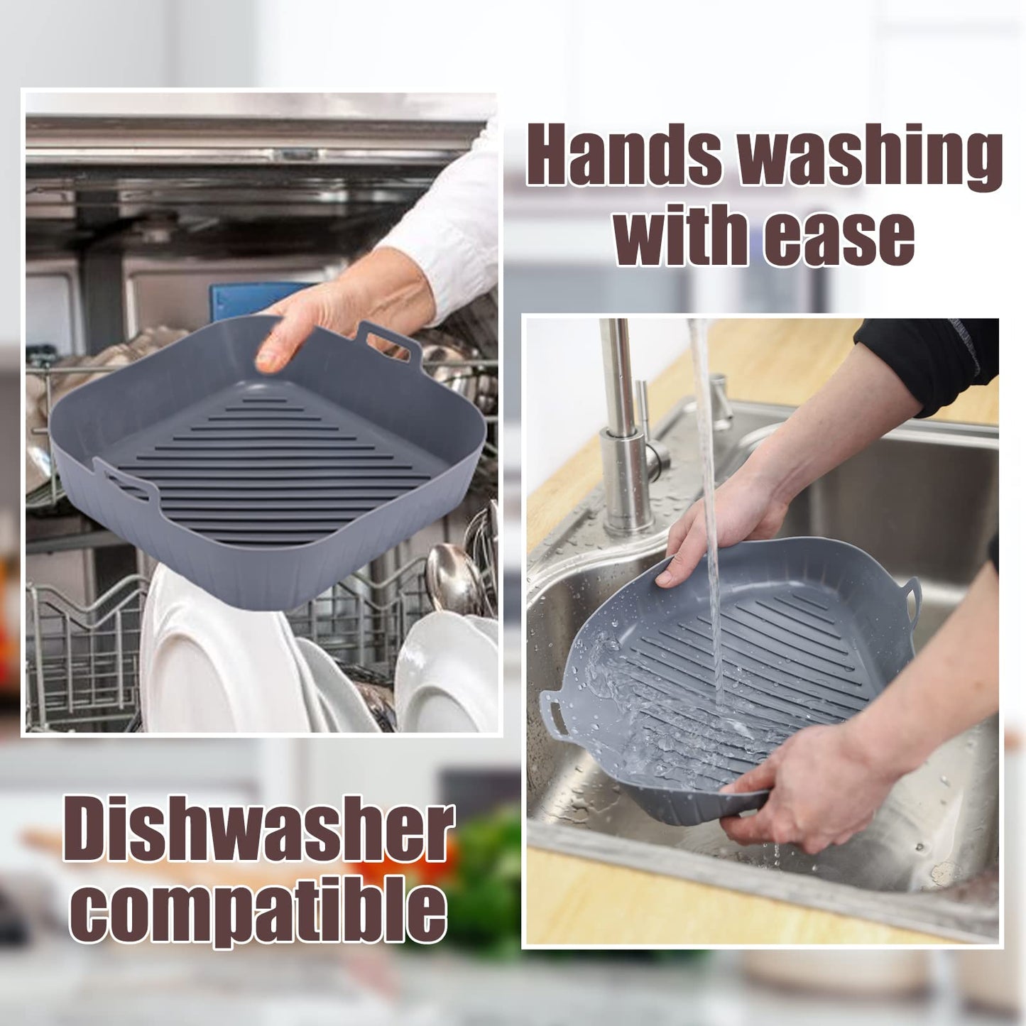 Golden Associate Silicone Liners Square for Air Fryer, 2 Pcs Non-stick Food-grade Reusable Basket Silicone Pot Baking Tray Airfryer Accessories, Top Size 9 inches, Bottom Size 8 inches