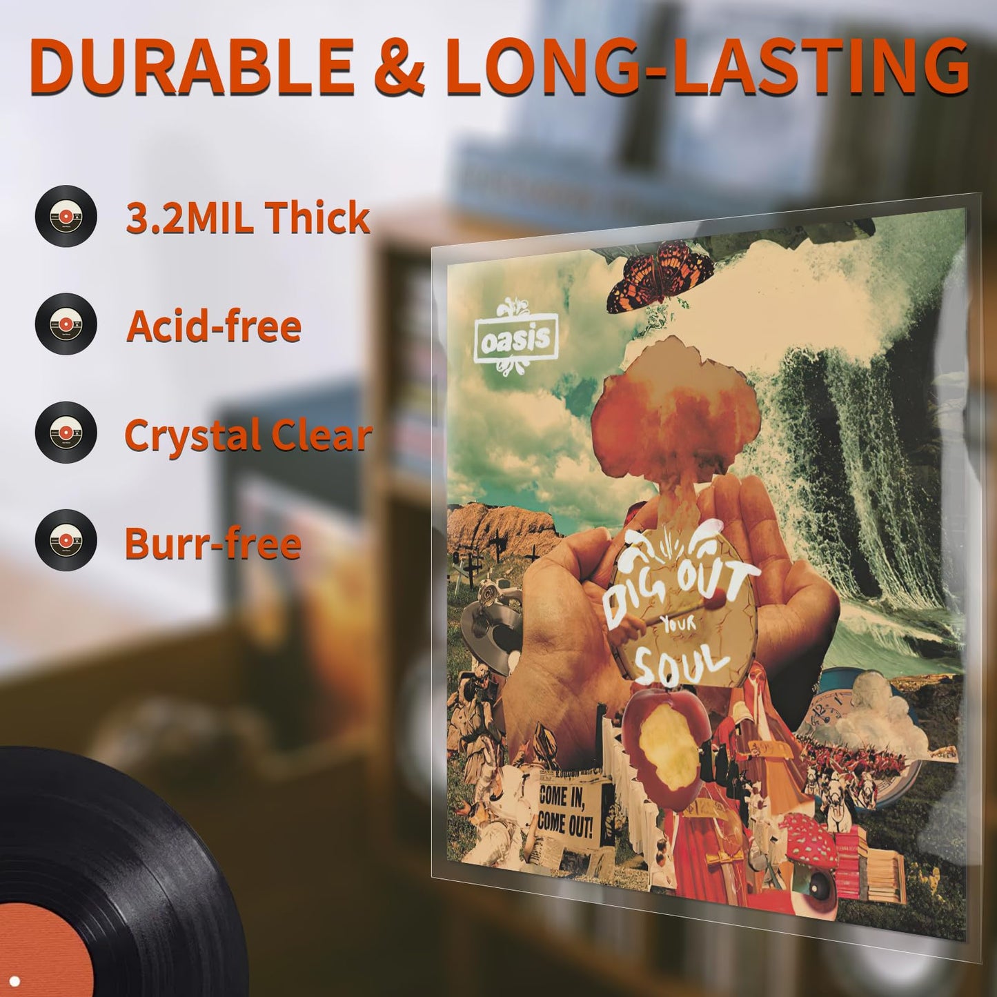 20 Clear Vinyl Record Sleeves, 12" LP Outer Record Sleeves, 12.75" x 12.75", 3.2 Mil Protective Album Covers for Single & Double Vinyl Records