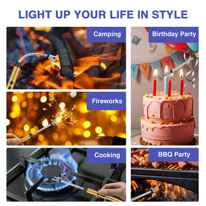 2 PCS Candle Lighter, Lighters for Candle Arc Windproof Flameless with 360° Flexible Neck & LED Power Display, Electric Lighter for BBQ, Grill, Camping, Fireplace, Stove(Gold)