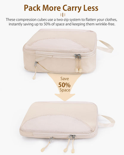 Compression Packing Cubes 10 Sets, Packing Organizers, Extensible Suitcase Organiser Bags, Travel Organizer Cubes for Travel Essentials Beige