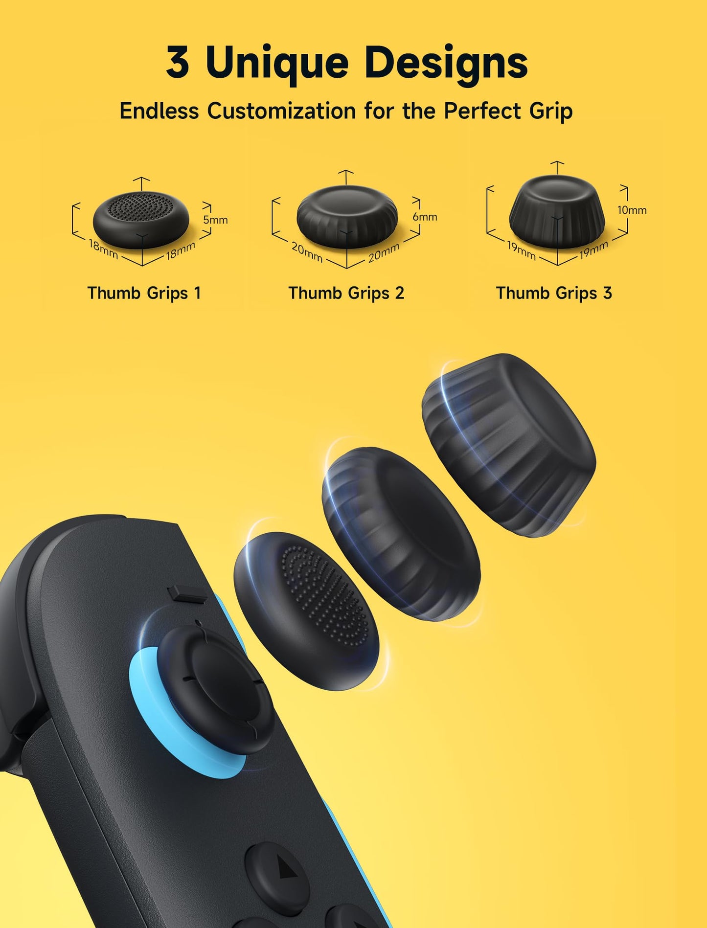 JSAUX Thumb Grips for Nintendo Switch 2 (2025), Switch Thumb Grip Caps, Ergonomic Design, Enhanced Gaming Grip, Comfortable & Durable, Joycon Grip Button Stick Cover - Black, 3Pairs(6pcs)