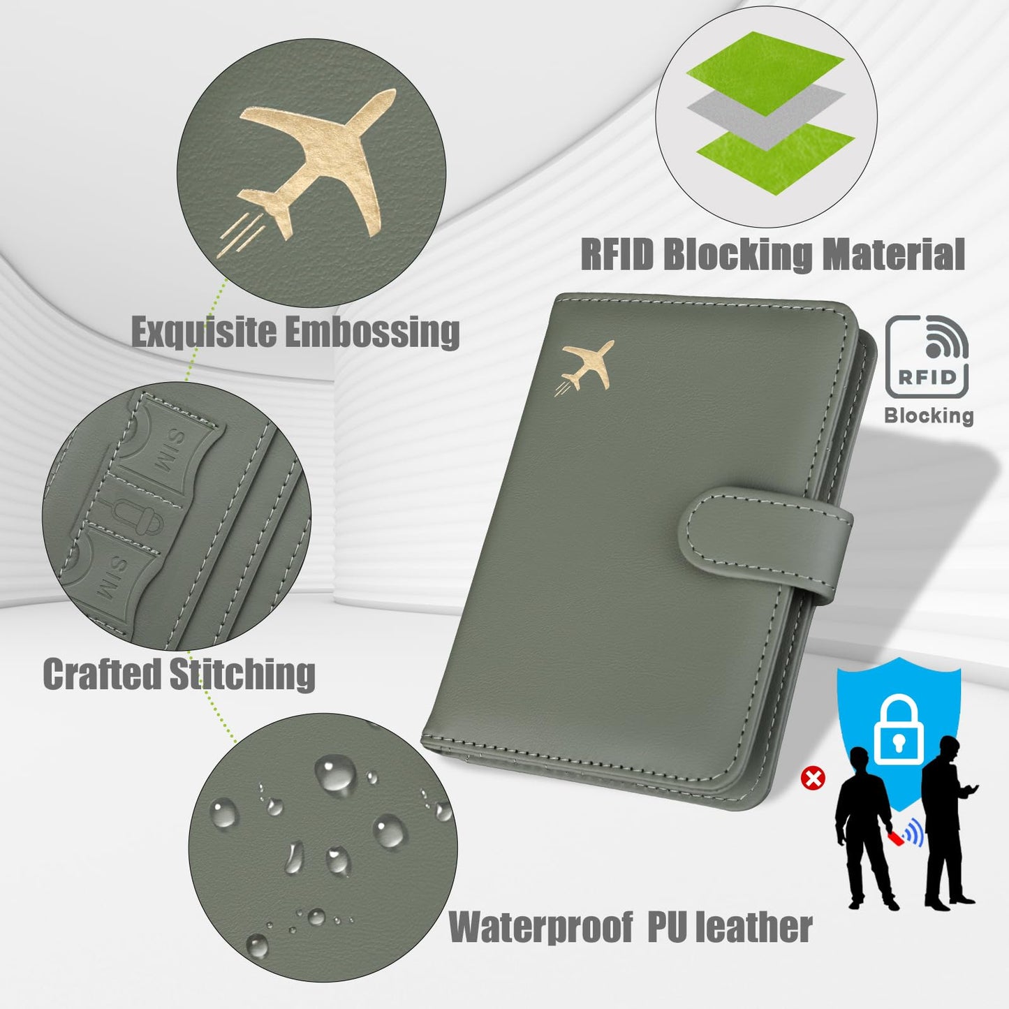 GOAUS Passport Holder for Travel with Airtag Card Slots, Money Pocket, Women Men RFID Blocking Wallet Book Case Green