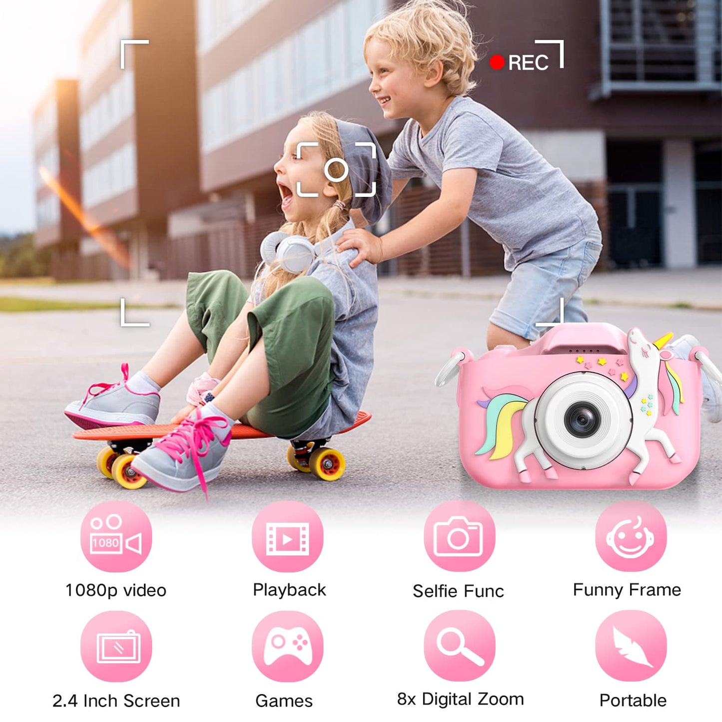 Goopow Kids Camera Toys for 3-8 Year Old Girls Boys,Children Digital Video Camcorder Camera with Cartoon Soft Cover, Best Chritmas Birthday Festival Gift for Kids - 32G SD Card Included