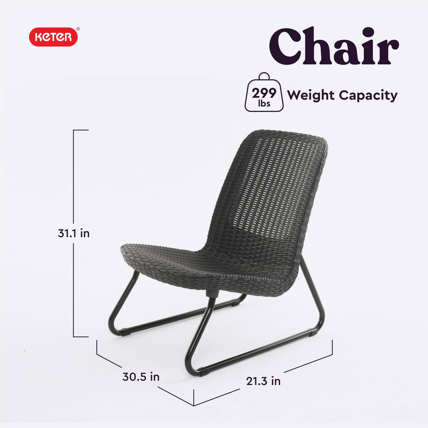 Keter Rio 3 Piece Resin Wicker Patio Furniture Set with Side Table and Outdoor Chairs for Front Porch and Backyard Decor, Dark Grey