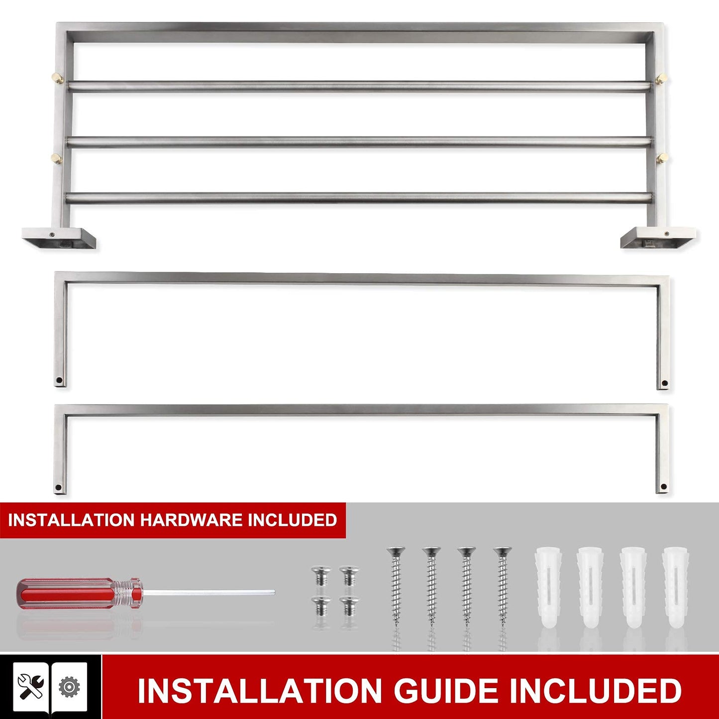 KOKOSIRI Towel Rack 24'' Bathroom Towel Shelves with Double Towel Bars SUS304 Stainless Steel Wall Mounted, Brushed Nickel, B6003BR
