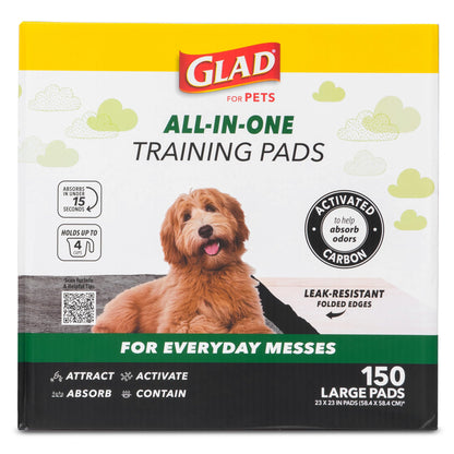 Glad for Pets Black Charcoal Puppy Pads - Super Absorbent Disposable Dog Pee Pads, Potty Training Pads, and Pet Supplies - Dog Pee Pads for Crate Training and Indoor Use 23" x 23" - 150 Count