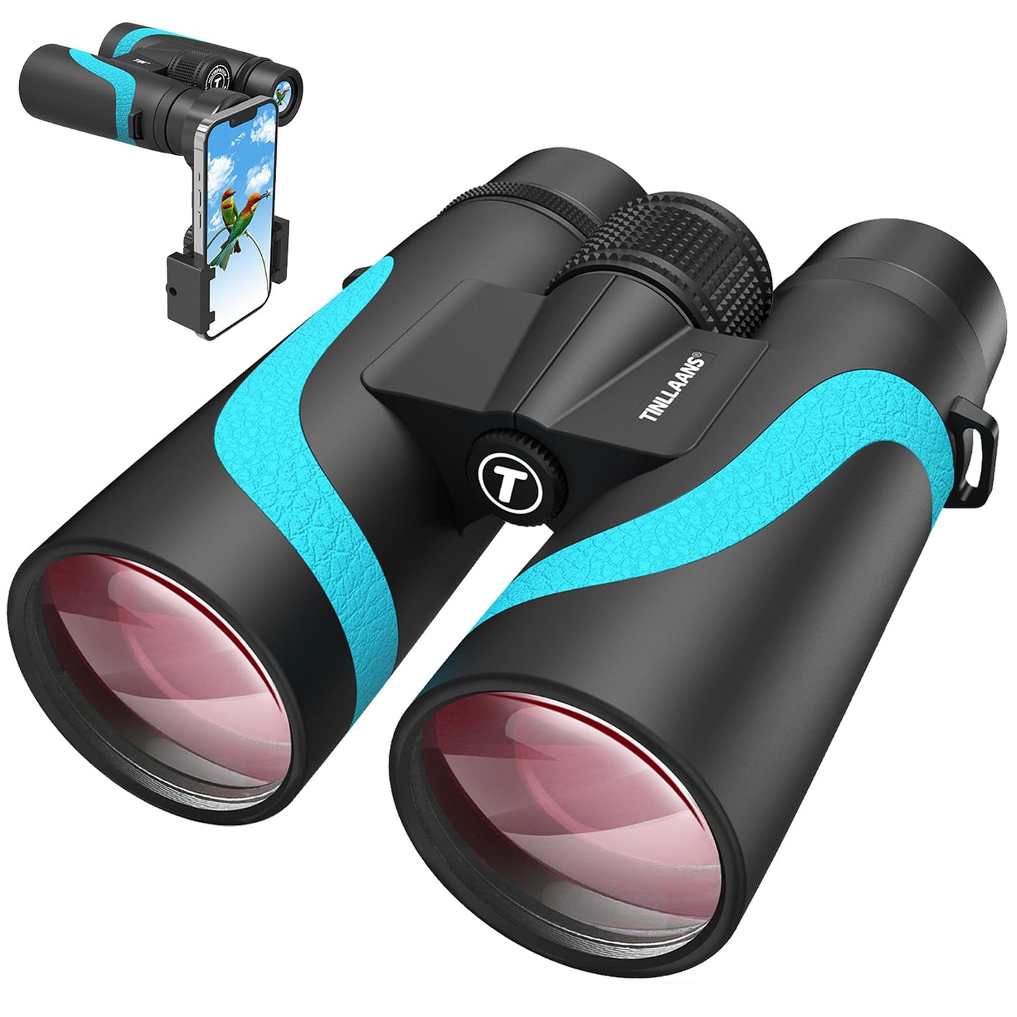 Tinllaans 15x55 HD Binoculars for Adults – High Powered Large View, BAK4 Prism, Waterproof & Lightweight for Bird Watching, Hiking, Travel, Cruise, Sports with Phone Adapter (Blue)