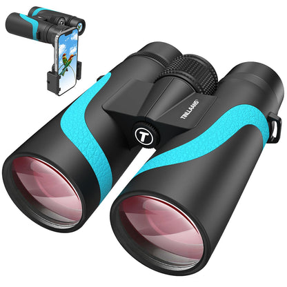 Tinllaans 15x55 HD Binoculars for Adults – High Powered Large View, BAK4 Prism, Waterproof & Lightweight for Bird Watching, Hiking, Travel, Cruise, Sports with Phone Adapter (Blue)