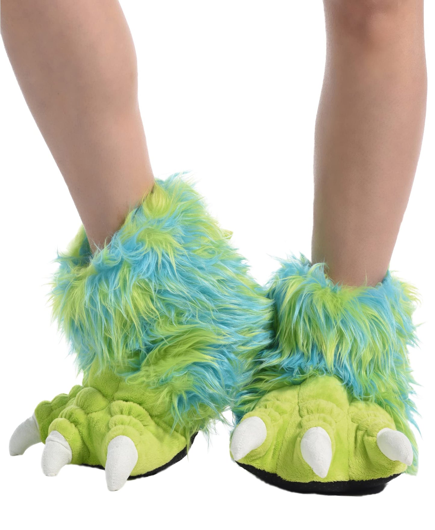 Lazy One Animal Paw Slippers for Kids and Adults, Fun Costume for Kids, Cozy Furry Slippers (Monster Green, Small)