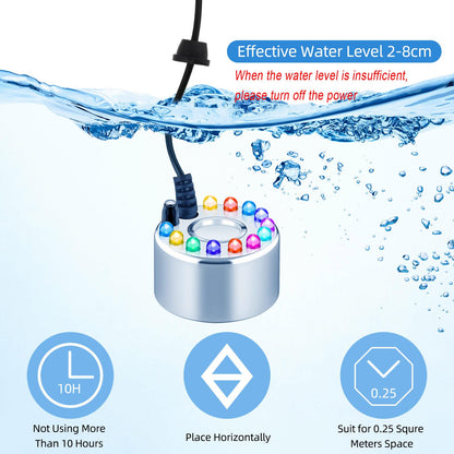 2 Pcs Mist Maker Fogger Small Ultrasonic Fog Machine Fountain Halloween Cauldron Mister Fogger Water Garden Pond Foggers Air Humidifier with 12 LED Light Flashes for Party(Light, Alloy)