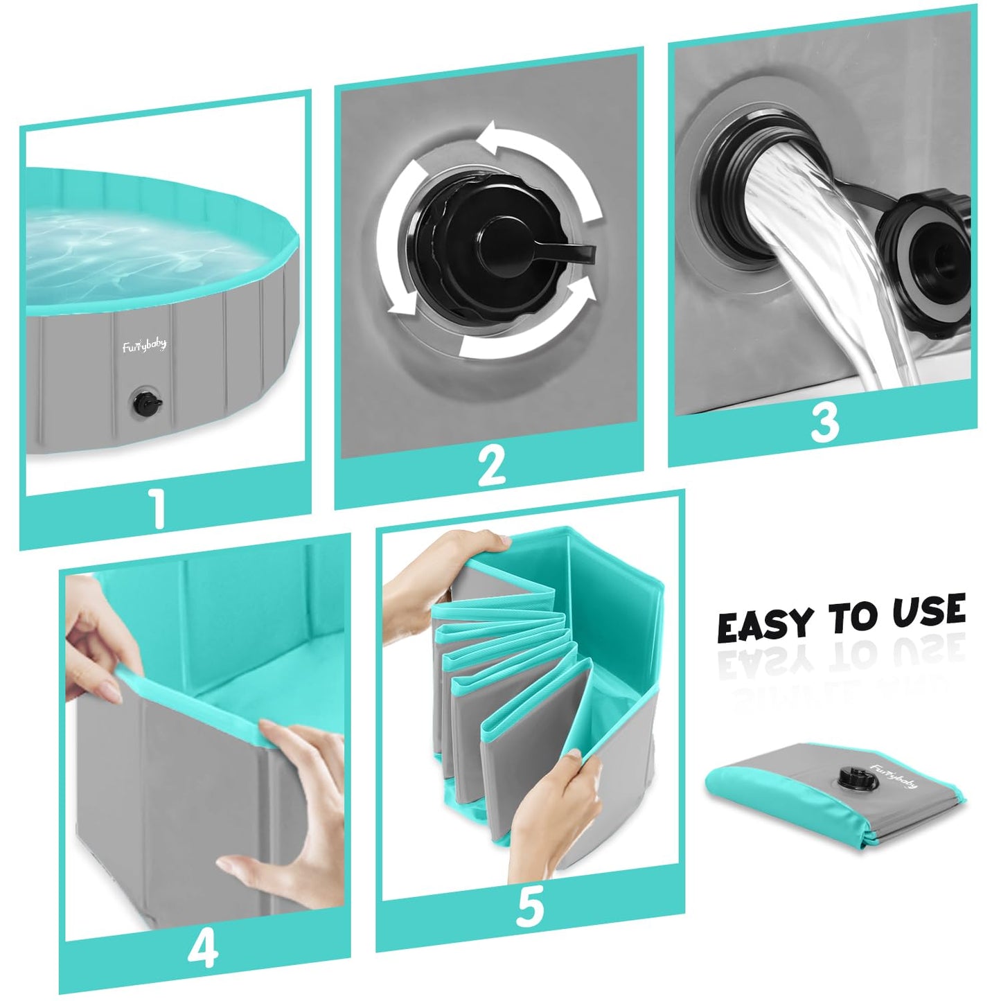 Furrybaby Foldable Dog Pool, Kiddie Pool Hard Plastic, Collapsible Pet Bath Portable Dog Swimming Pool for Pet, Dogs and Cats Grey 32''