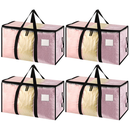 Dntorx 4 Pack Large Clothes Storage Bags with Lids Clear Moving Bags Heavy Duty Moving Totes Packing Bags with Zips for Moving Clothes Bedding Duvet Toys Christmas Storage Containers