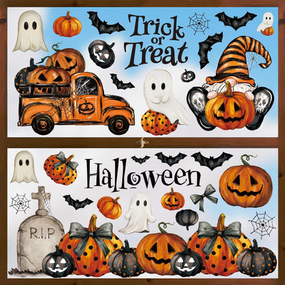 Horaldaily 83 PCS Halloween Window Cling Sticker, Ghosts Pumpkins for Home Party Supplies Shop Window Glass Display Decoration