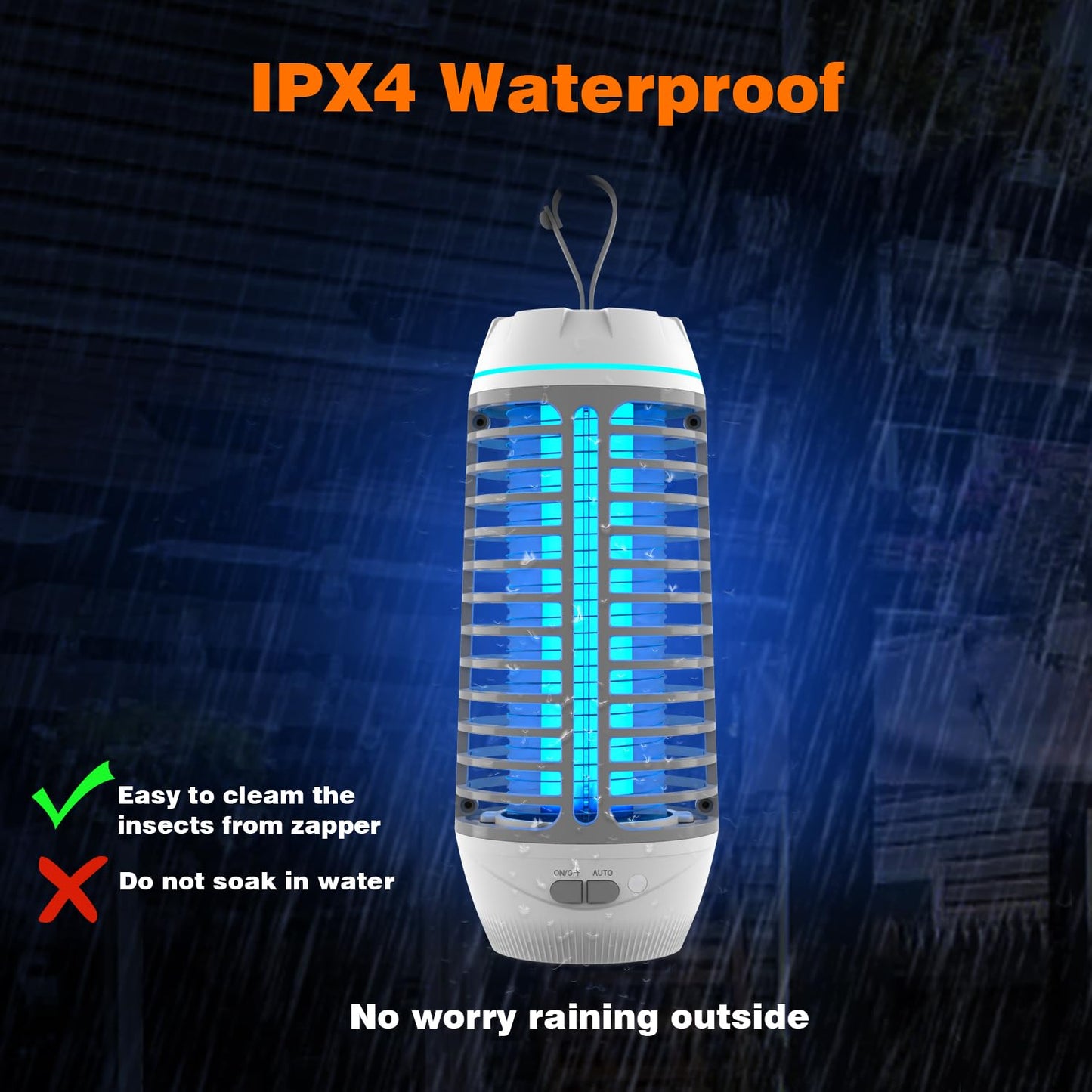 Cordless Bug Zapper Outdoor, Mosquito Zapper, Mosquito Repellent Outdoor, Fly Zapper Waterproof, Portable Camping Bug Zapper, Auto ON-Off Mosquito Trap for Indoor, Patio, Garden, White