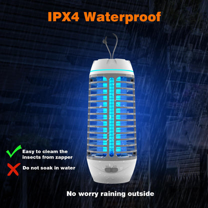 Cordless Bug Zapper Outdoor, Mosquito Zapper, Mosquito Repellent Outdoor, Fly Zapper Waterproof, Portable Camping Bug Zapper, Auto ON-Off Mosquito Trap for Indoor, Patio, Garden, White