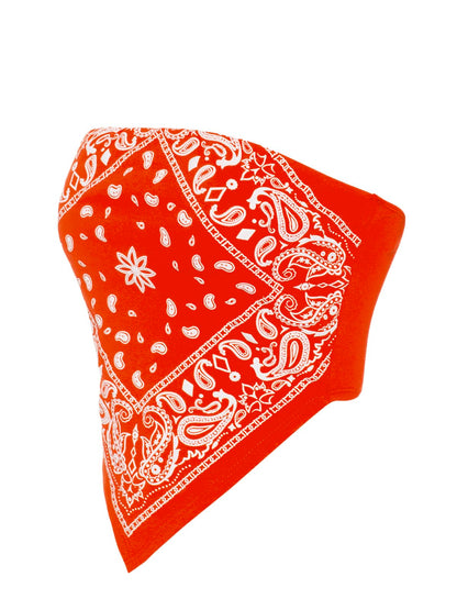 Design by Olivia Women's Sexy Paisley Print/Solid Bandana Tube Crop Top Shirt- Made in USA Orange S