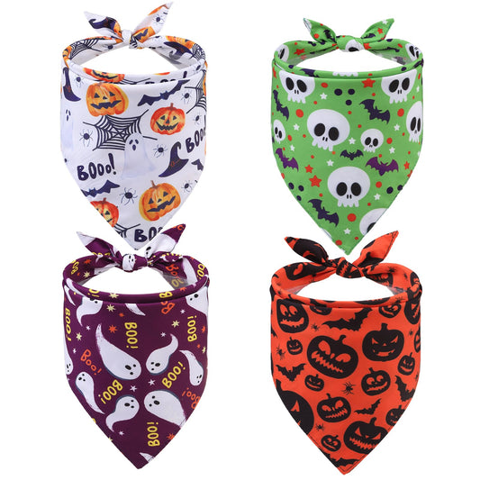 EXPAWLORER Halloween Dog Bandanas - 4 Pack Reversible Holiday Dog Bandanas Costume Boy and Girl, Soft Triangle Scarfs Bibs, Festival Pet Bandanas Outfit Gift for Puppies Small Medium Large Dogs, XL