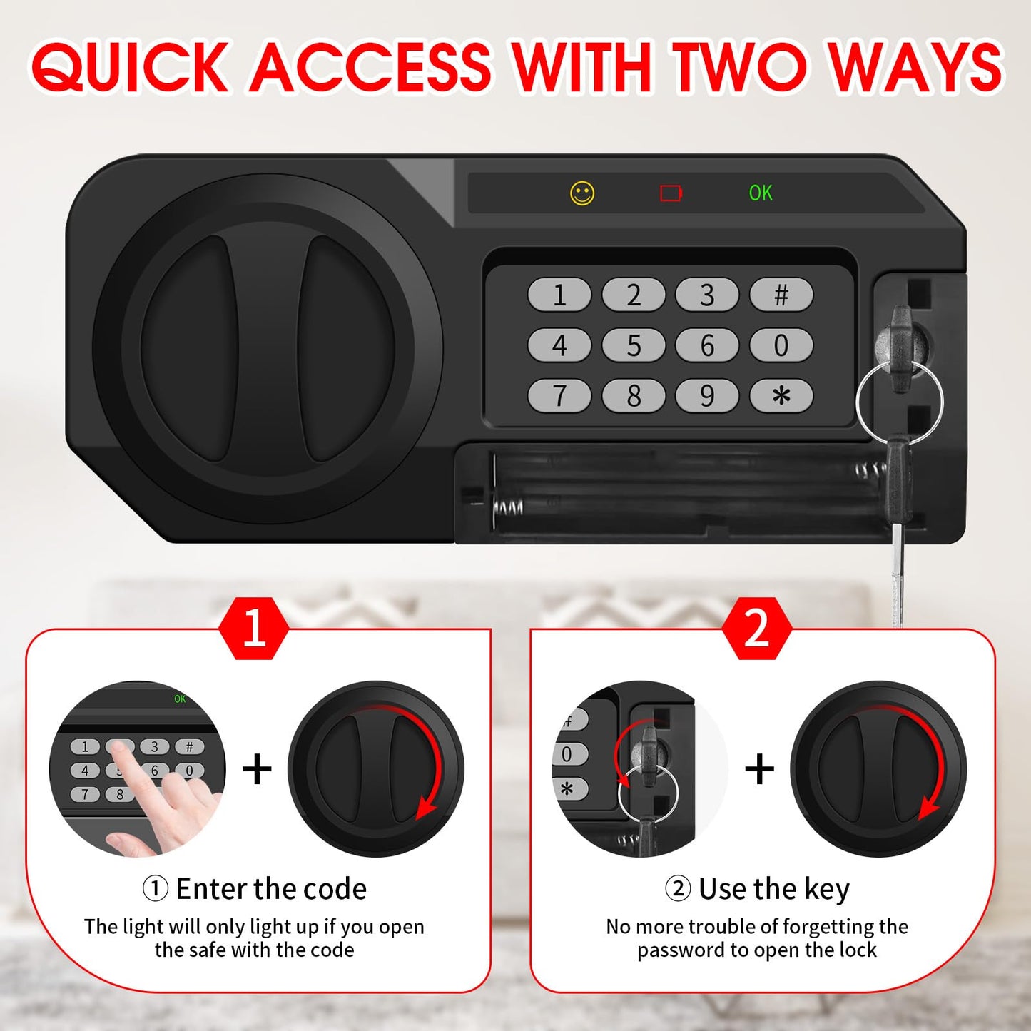 1.2 Cubic Feet Small Fire Safe Box for Home, Fireproof Lock Box, Security Money Safe with Digital Keypad, Spare Keys and Removable Shelf, Personal Home Safes for Money, Jewelry, ID Documents