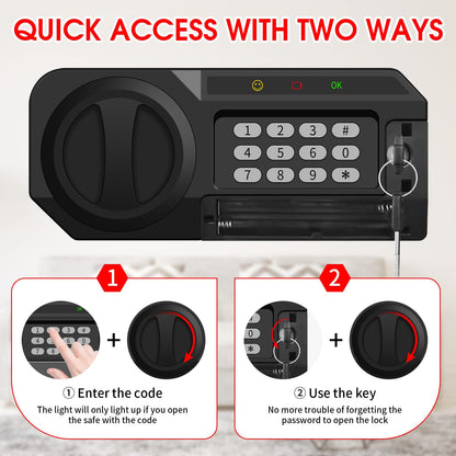 1.2 Cubic Feet Small Fire Safe Box for Home, Fireproof Lock Box, Security Money Safe with Digital Keypad, Spare Keys and Removable Shelf, Personal Home Safes for Money, Jewelry, ID Documents