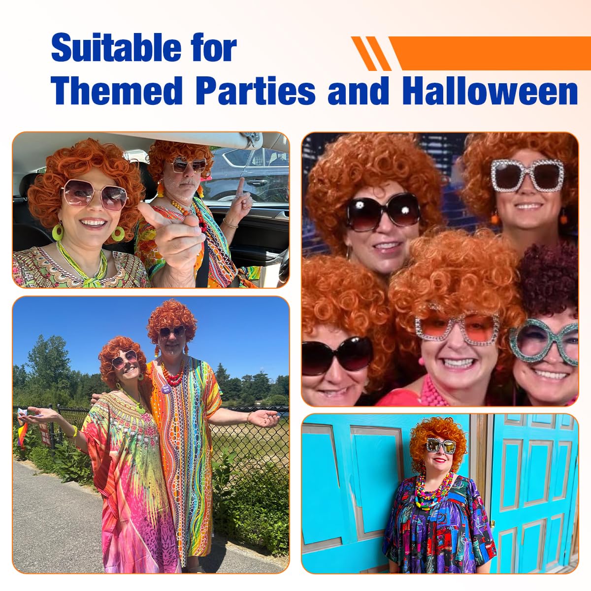 ColorGround Short Fluffy Curly Orange Red Cosplay Wig Women Costume for Halloween