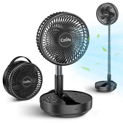 Czlife F9 Portable Fan, 10000mAh Rechargeable Battery Powered for Travel Sleeping Camping Bedroom Outdoor, Cordless Floor Desk Fan, Oscillating Folding USB Fan with Remote, 4 Speed, Timer, 7.7"