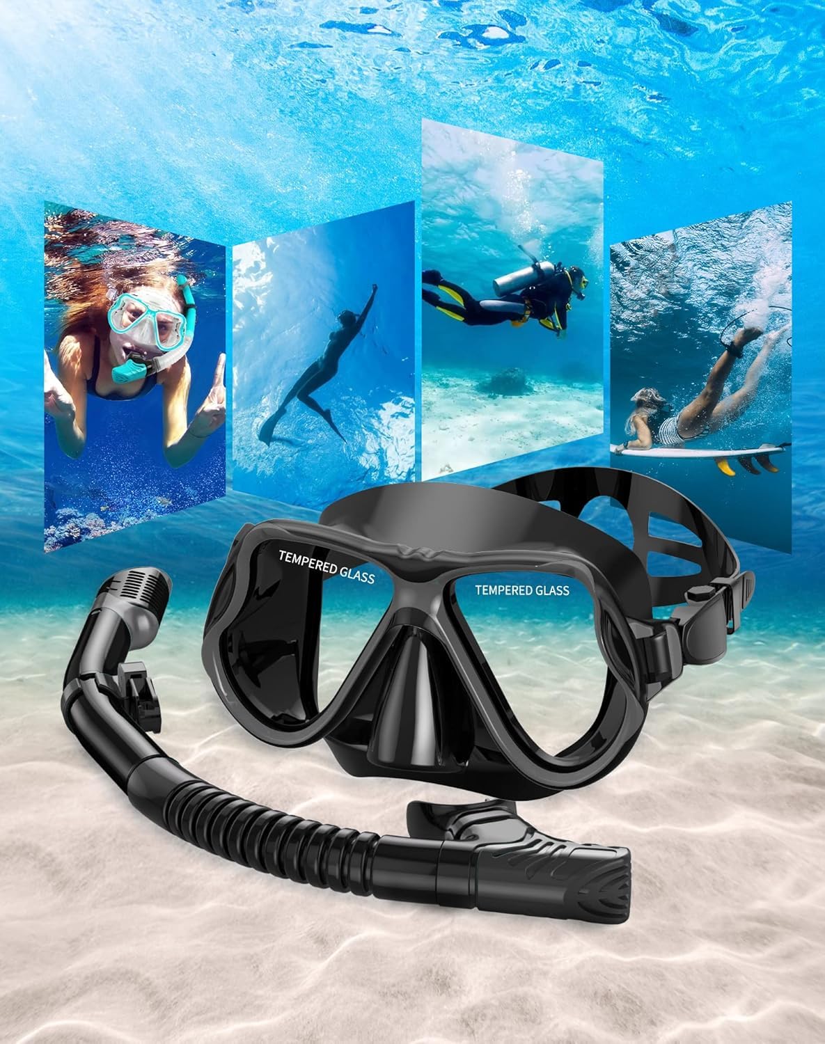 Greatever Dry Snorkel Set,Panoramic Wide View,Anti-Fog Scuba Diving Mask,Professional Snorkeling Gear for Adults