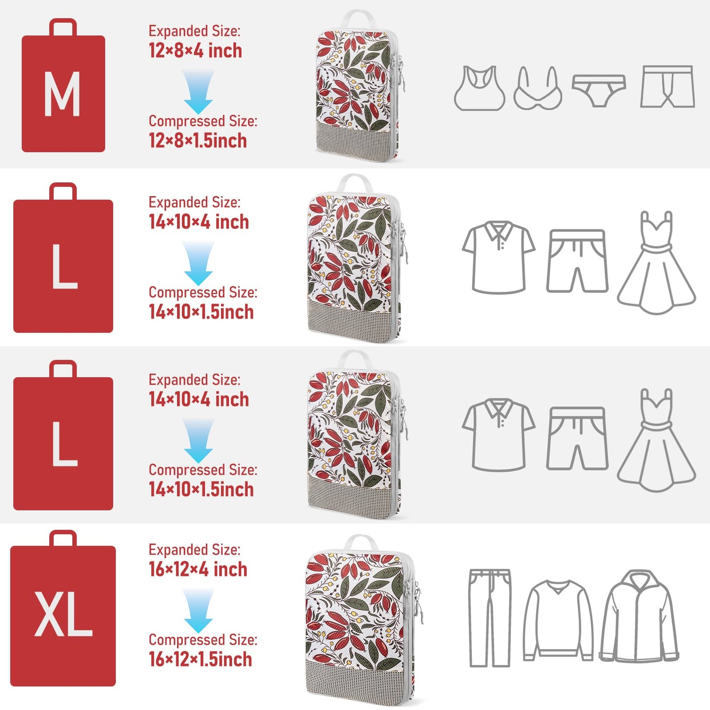 Compression Packing Cubes for Travel 4 Set Luggage Packing Organizer Bag Compressible Expandable Organizer Cubes For Carry On Luggage Suitcase Travel Essentials Accessories for Women Men