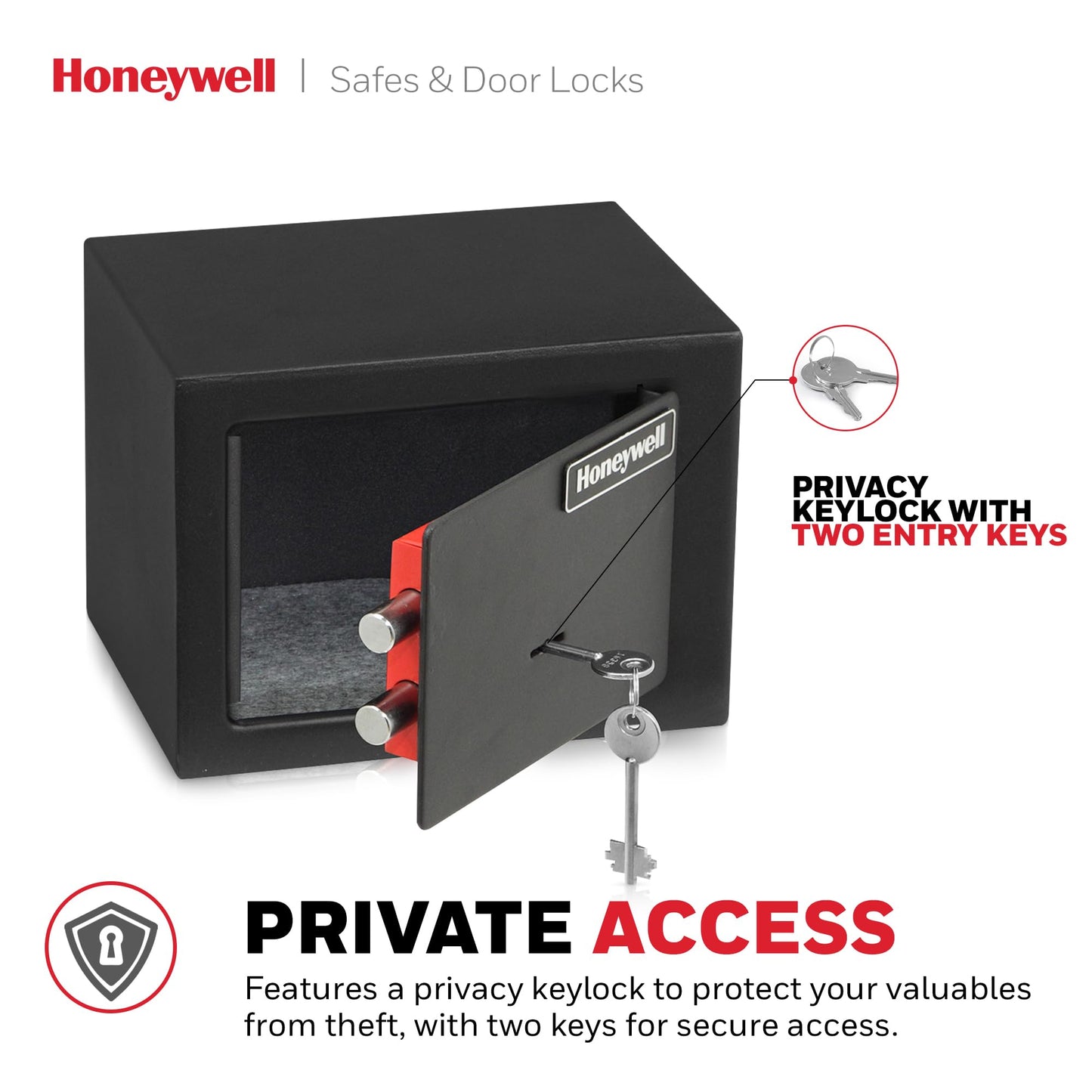 Honeywell Safes & Door Locks - Bolt Down Small Safe Box for Valuables - Steel Security with Key Lock for Personal Document Safety Box - Scratch Resistant & Carpeted Floor - 0.19 CU - Black - 5002