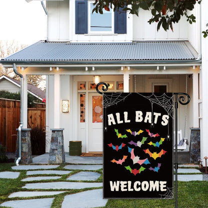 JMYROG All Bats Welcome Garden Flag - Double Sided Yard Outdoor Farmhouse Lawn Porch Decor, Halloween Bats Decor, Inclusive Equality Diversity Flag, LGBTQ Pride